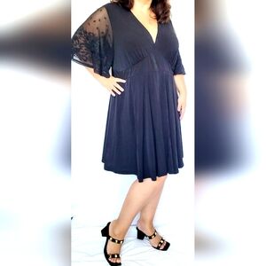 TORRID Women's Skater Midi Dress Lace Flutter Sleeve Black V-neck 4/4X